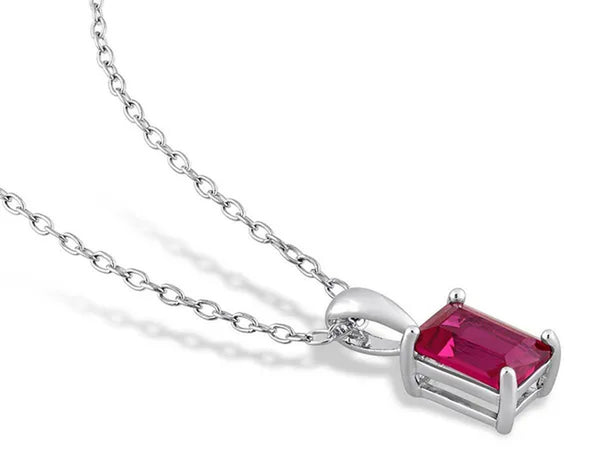 1 1/2 Carat (Ctw) Emerald-Cut Lab-Created Ruby Solitaire Pendant Necklace in Ste