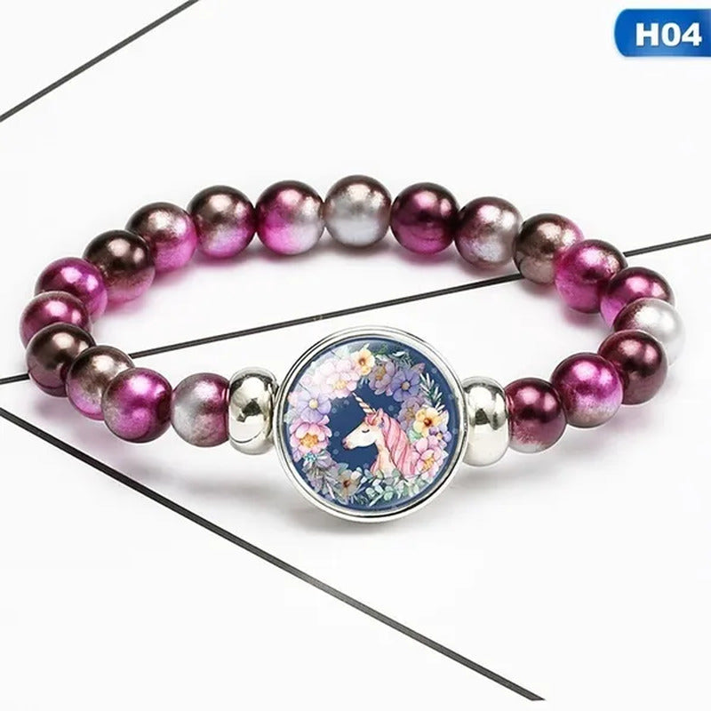 12 Styles Cute Unicorn Glass Rainbow Beads Bracelets & Bangles for Kids Girls Pa