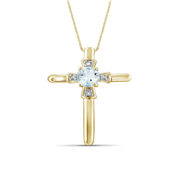 1/4 Carat T.G.W. Aquamarine and Accent White Diamond 14K Gold over Silver Cross