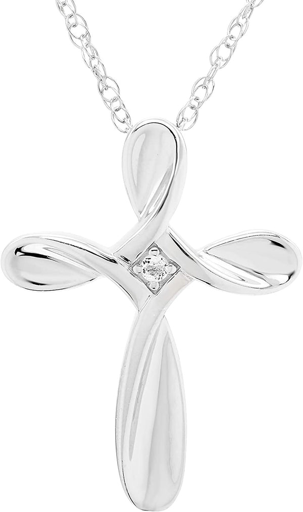.925 Sterling Silver Birthstone Looped Cross Pendant Necklace - 18" Rope Chain -