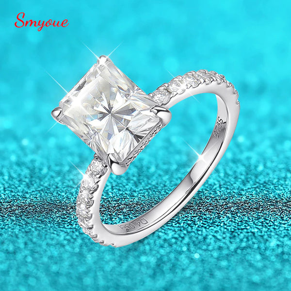 4Ct Radiant Cut Moissanite Solitaire Ring for Women D Color Sparkling