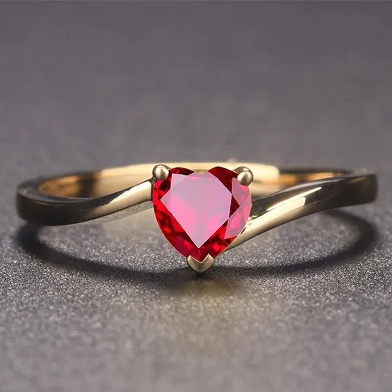 1 Pcs Women Lady Heart Ruby Birthstone Ring Elegant Crystal Rhinestone Rings Jew