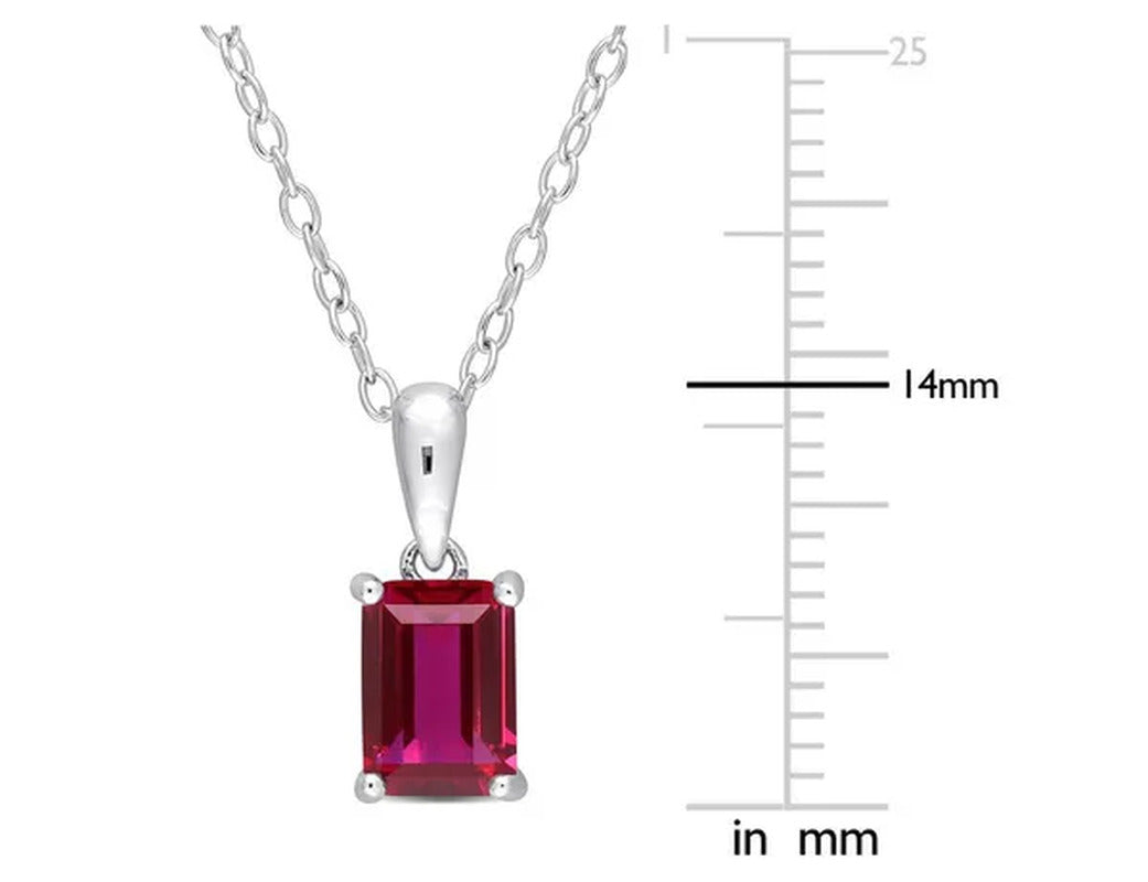 1 1/2 Carat (Ctw) Emerald-Cut Lab-Created Ruby Solitaire Pendant Necklace in Ste