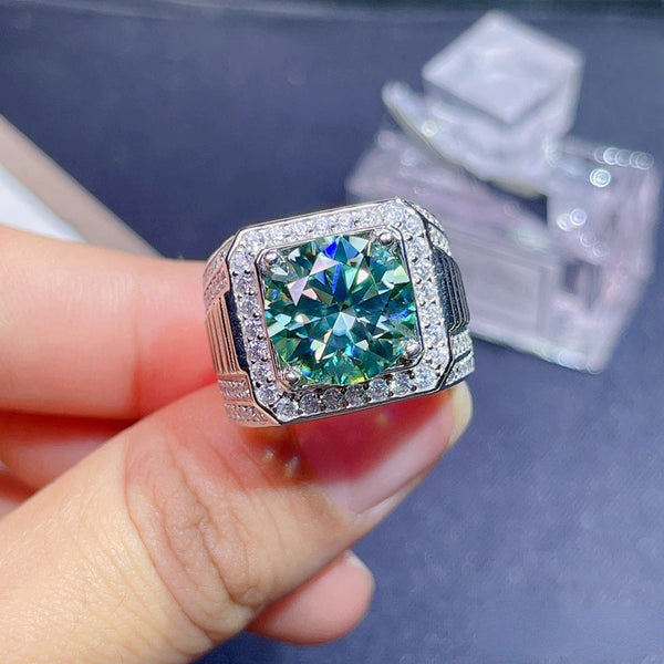 5Ct Green Moissanite Mens Ring 925 Silver Beautiful Firecolour Diamond