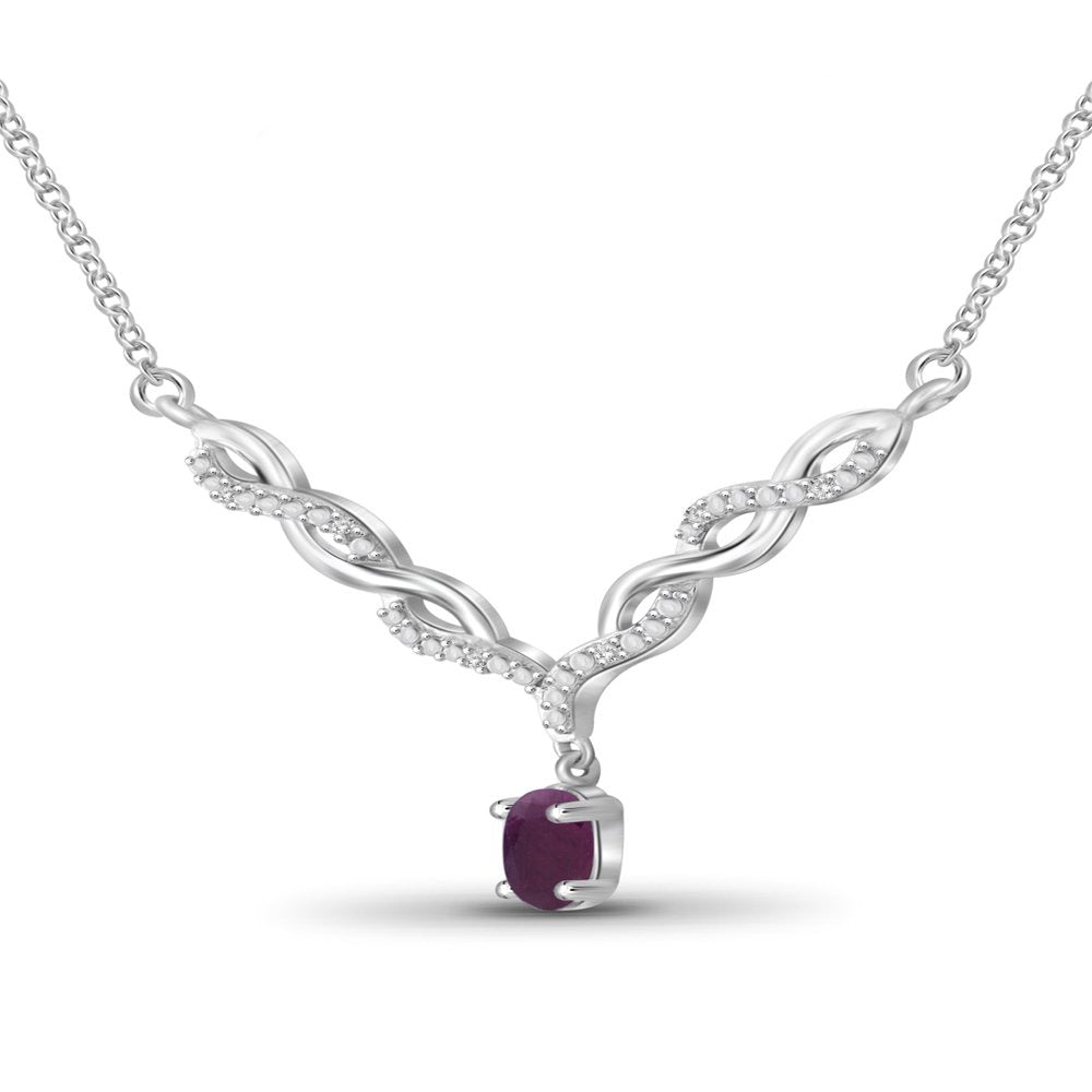 1/2 Carat T.G.W. Ruby and Accent White Diamond Sterling Silver Women'S Necklace