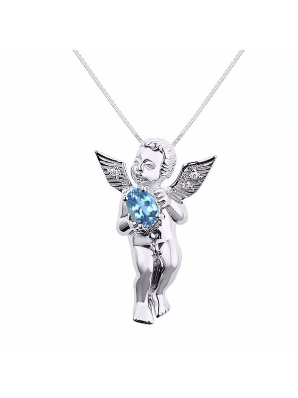 * Simply Elegant Beautiful Blue Topaz & Diamond Pendant Necklace - December Birt