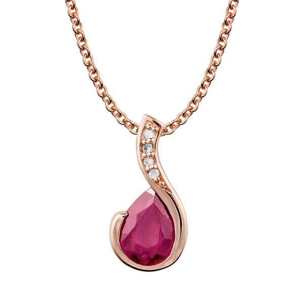 10K Rose Gold Genuine Pear-Shape Ruby and Diamond Drop Pendant Necklace