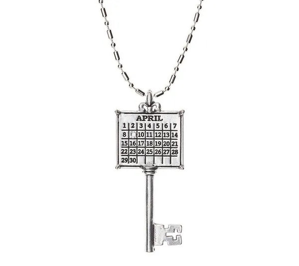 "Your Special Day" April Key Calendar Necklace with Clear Crystal (Ball Chain In