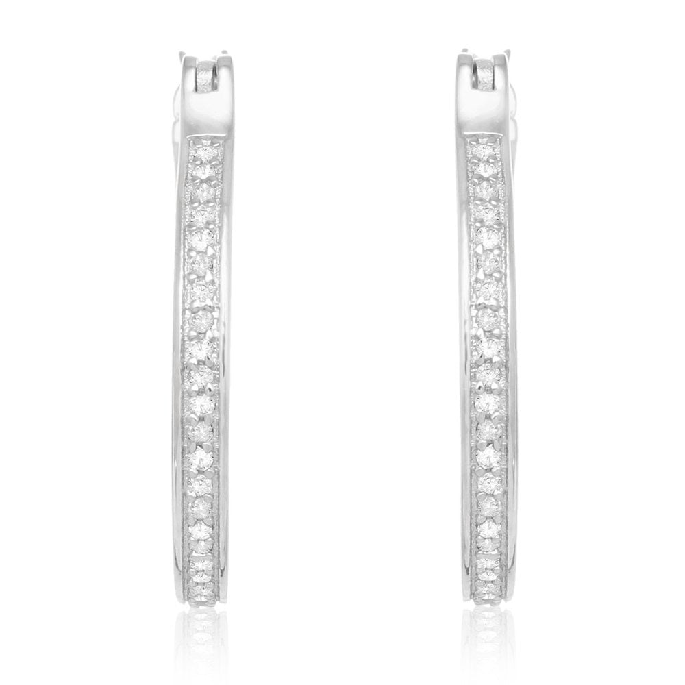1/4 Carat Diamond Hoop Earrings in Sterling Silver for Women