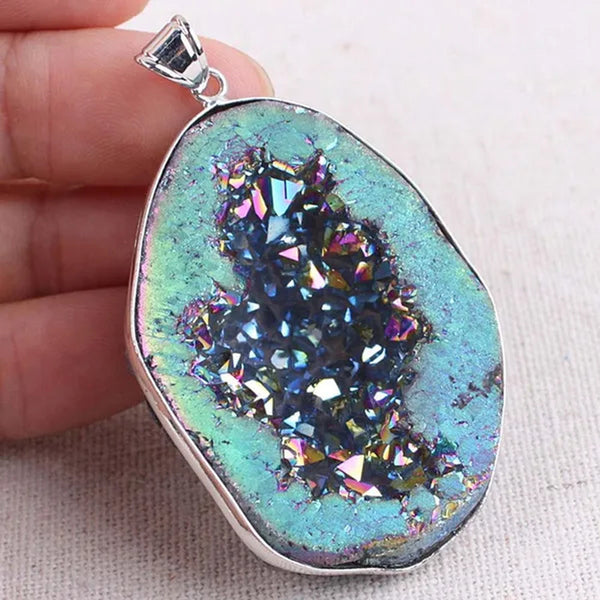 1 X Colorful Natural Agate Crystal Geode Necklace Making Pendant Jewelry