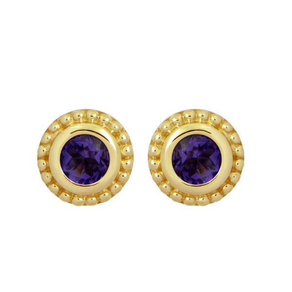 10K Yellow Gold with 4 MM Natural round Amethyst Stud Earrings