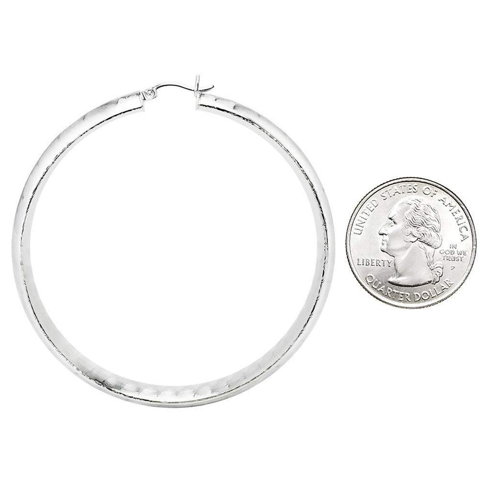 - Silver Dipped 60Mm Hammered Brushed Fashion Click Top Hoop Earrings